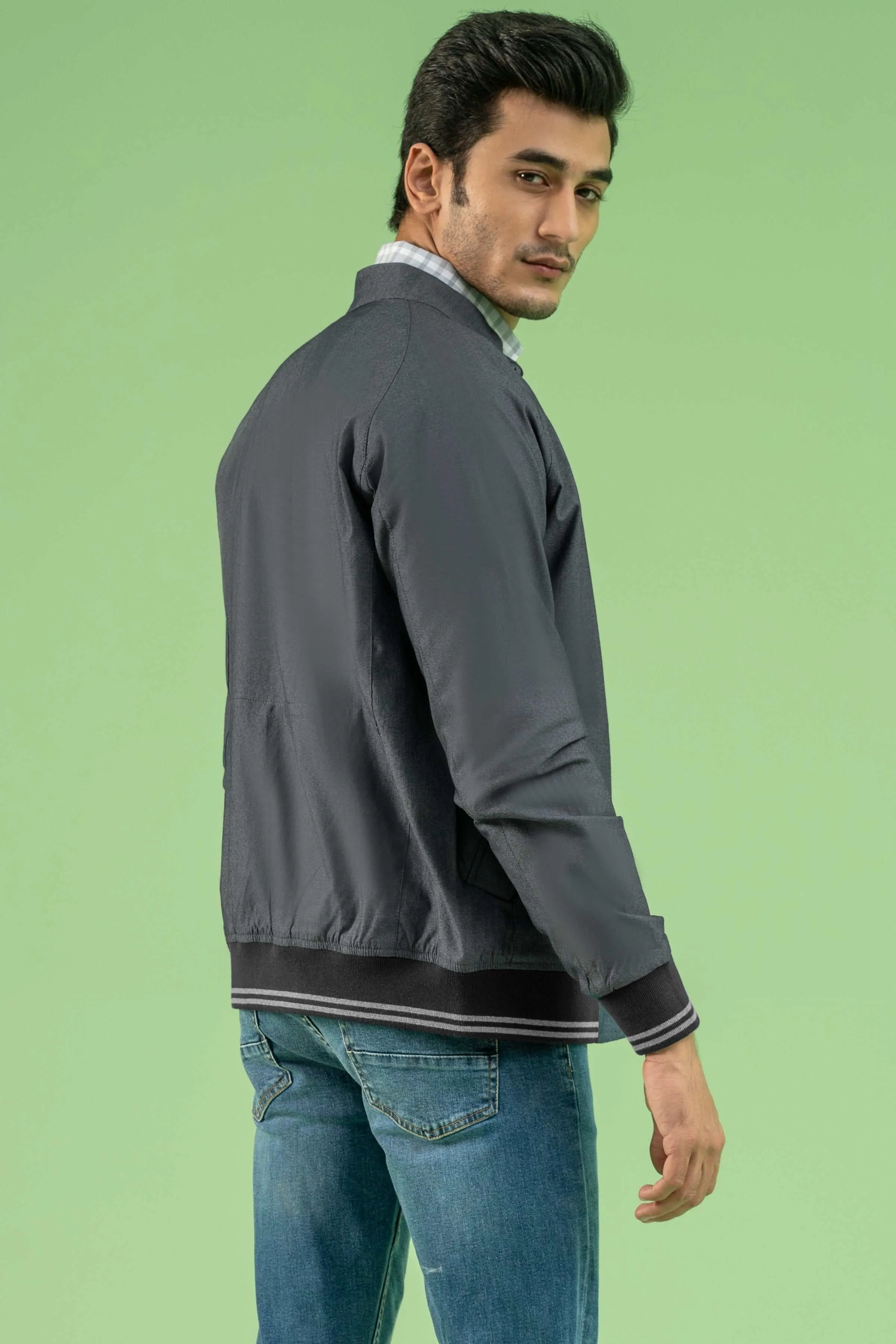 FULL SLEEVE TIPPING TEXTURED JACKET CHARCOAL