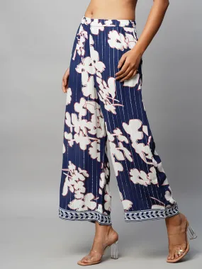 Giant Floral Print On Lurex Viscose Crepe Wide Leg Culottes