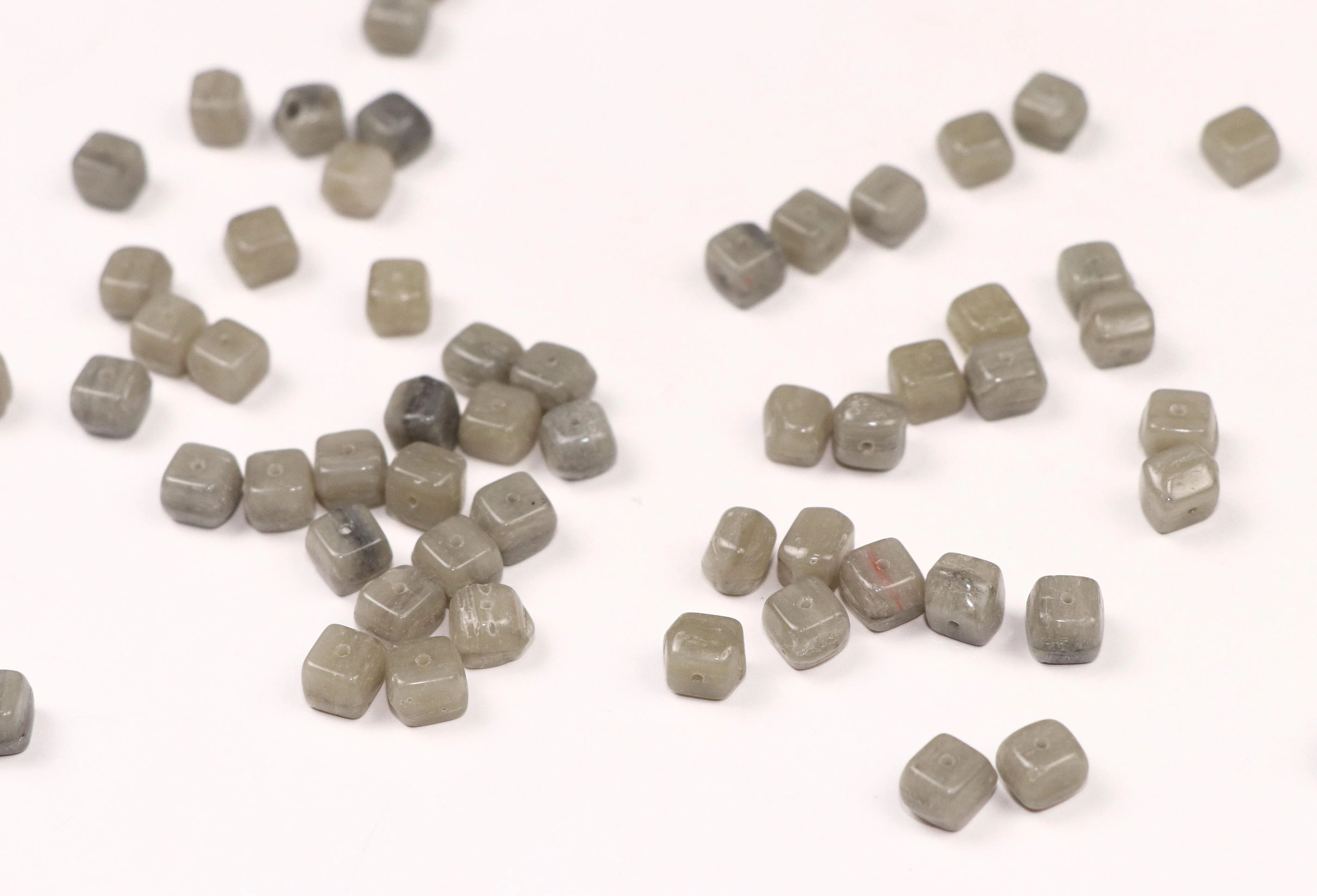 Gray Cuboidal Fancy Glass Beads- 6x7 mm