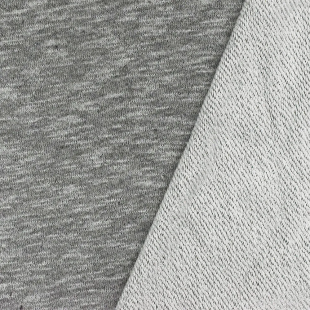 Heather Pebble Gray-White Cotton-Poly French Terry Knit Fabric