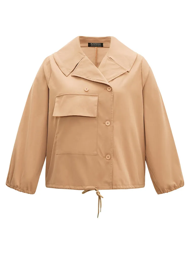 Lapel Collar Drawstring Pocket Button Detail Coat