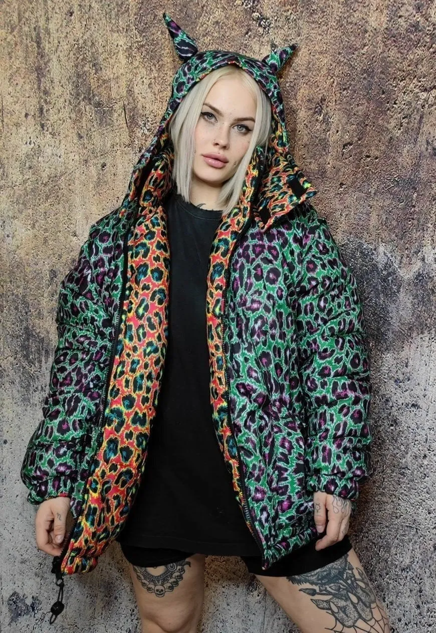 Leopard bomber reversible tiger jacket graffiti puffer