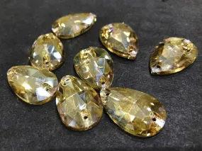 Light Golden Drop Glass Stones (25x18 mm) (Wholesale)