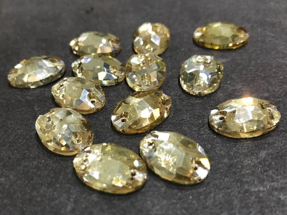 Light Golden Oval Glass Stones (18x13 mm)