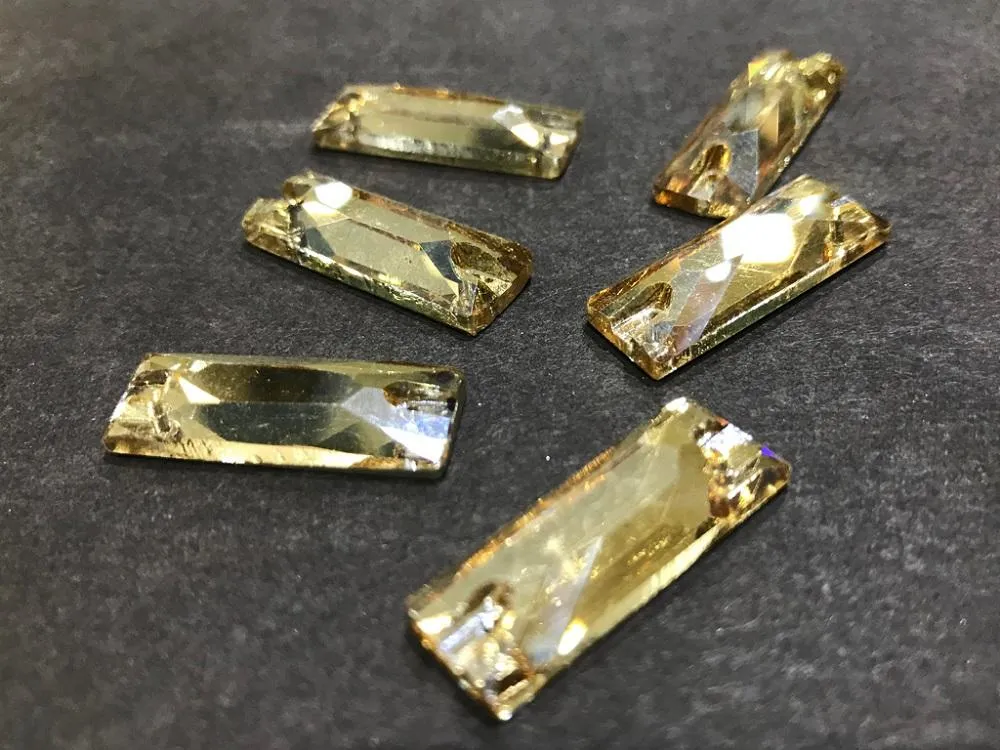 Light Golden Rectangular Glass Stones (25x10 mm)