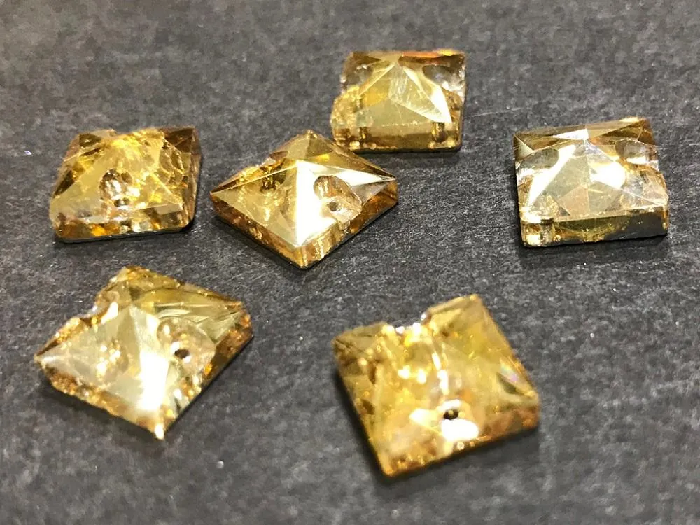 Light Golden Square Glass Stones (10x10 mm) (Wholesale)