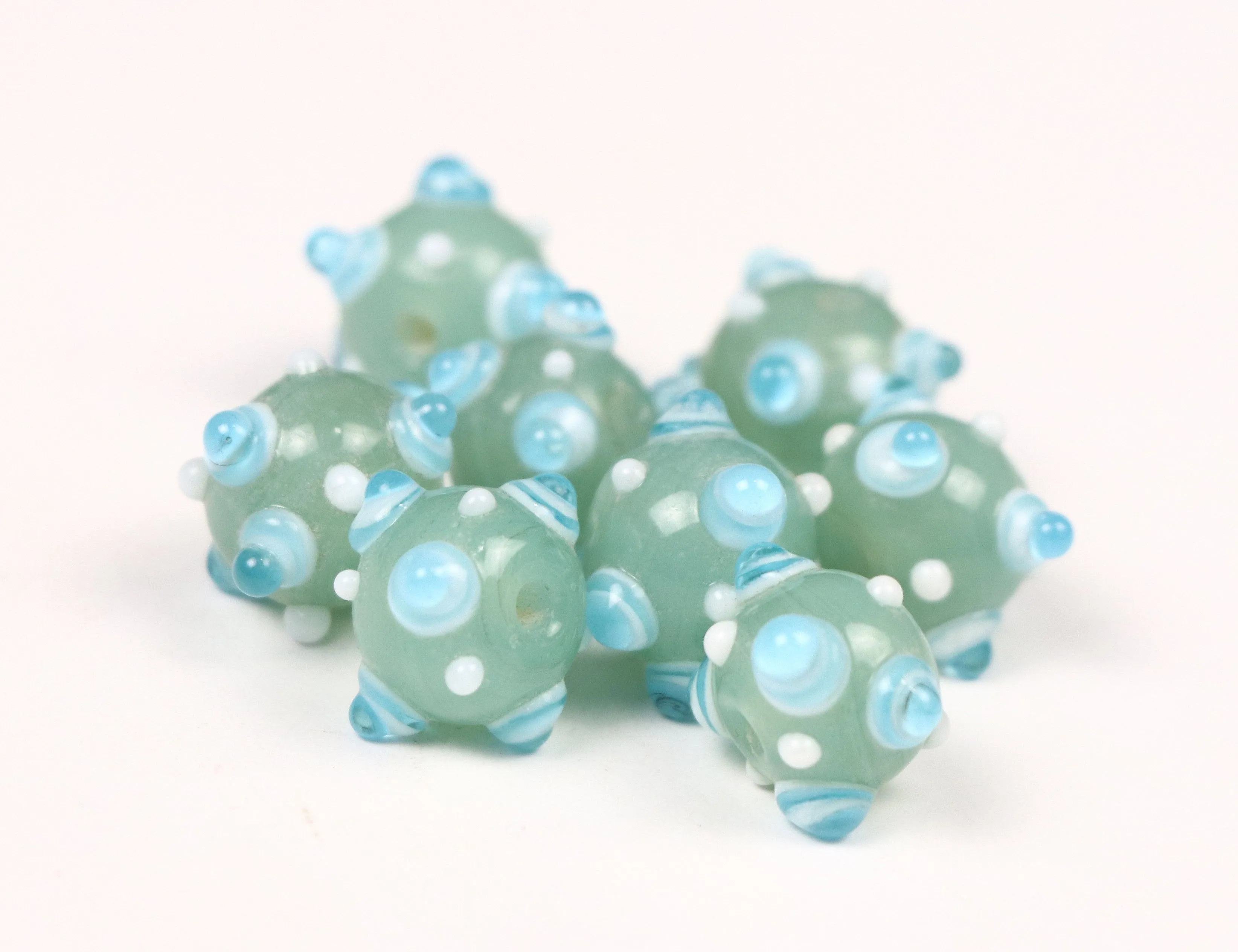 Light Green Circular Fancy Glass Beads - 10 mm