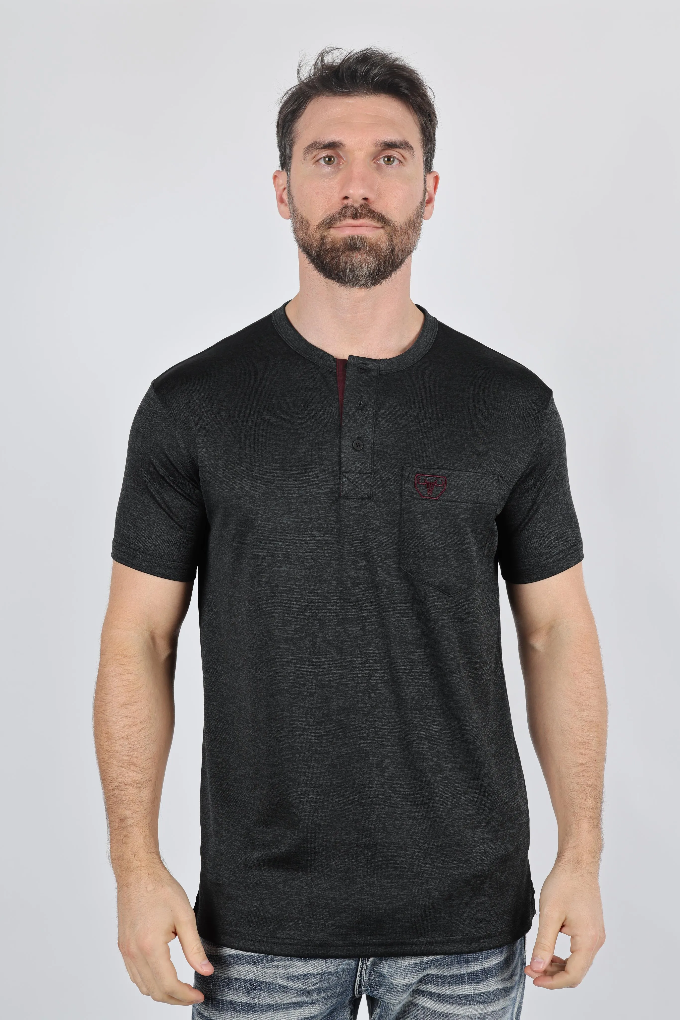 Mens Modern Fit Stretch Henley T-Shirt with Logo