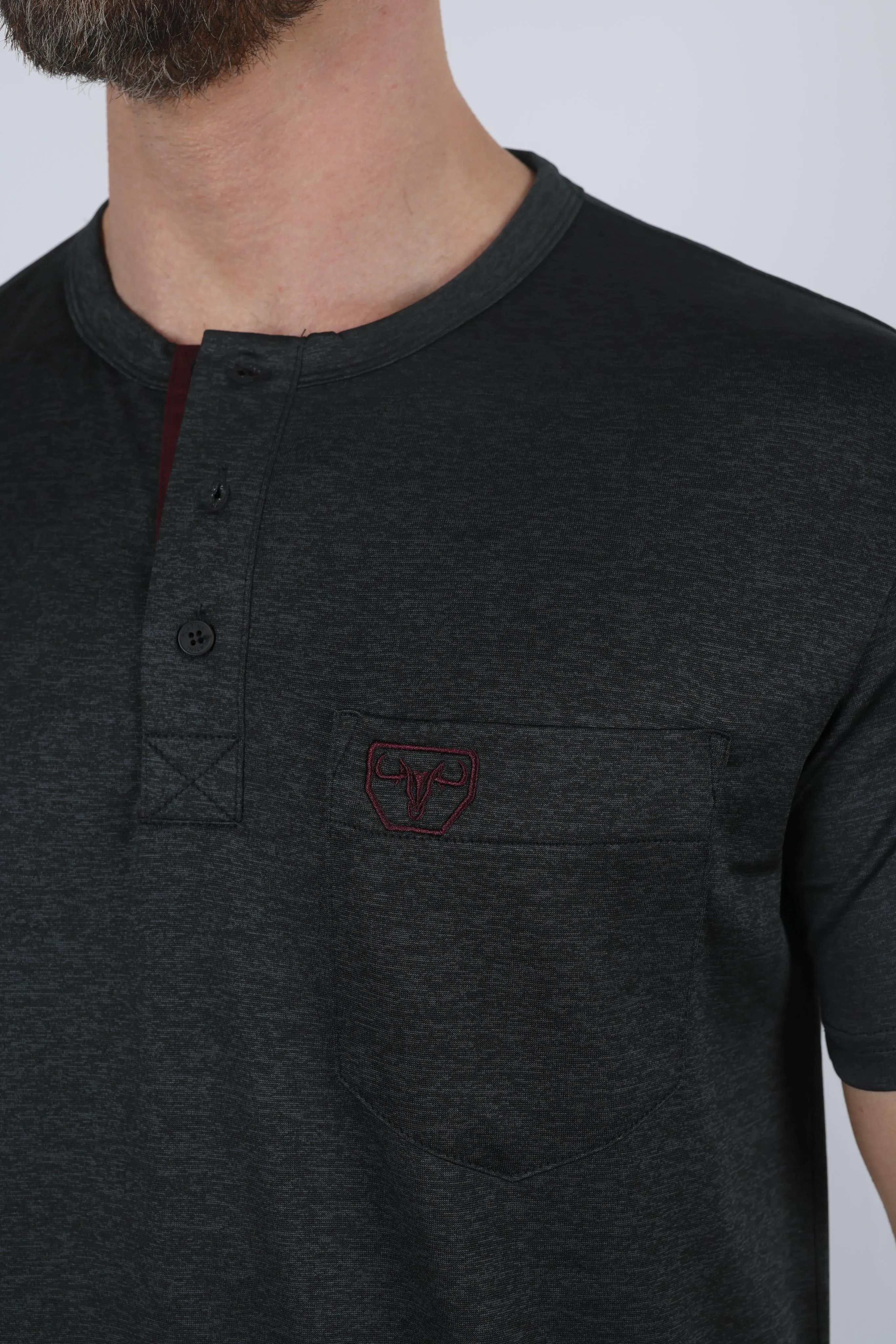 Mens Modern Fit Stretch Henley T-Shirt with Logo