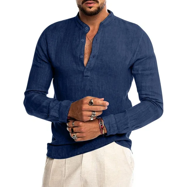 Men's Summer Cool Breathable Cotton Linen Shirts Casual Long Sleeve Shirt For Man