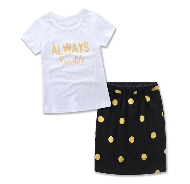 Mother Daughter Matching Clothes Sets And Short Sleeves Dot T-Shirt Skirts