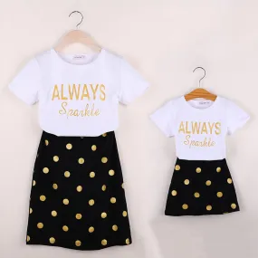 Mother Daughter Matching Clothes Sets And Short Sleeves Dot T-Shirt Skirts