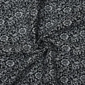 Navy-Blue Rayon Blend Stretch Spandex Floral Bengaline Jacquard Fabric