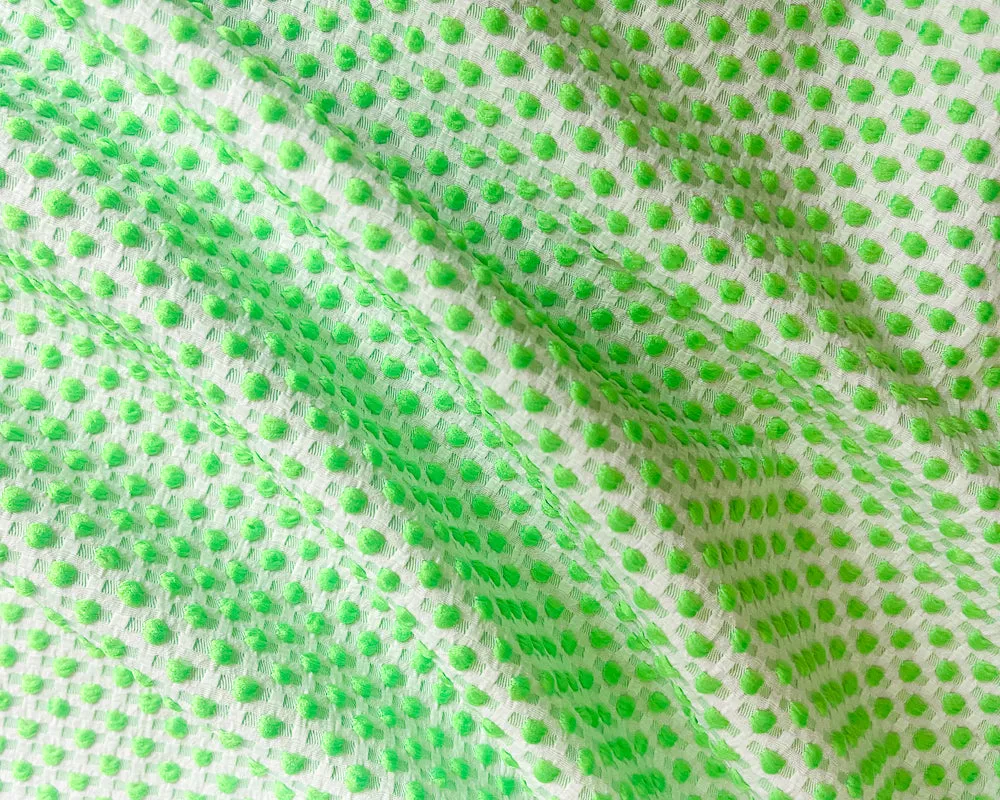 Neon Green-White Poly-Lycra Texture Dobby Jacquard Woven Fabric