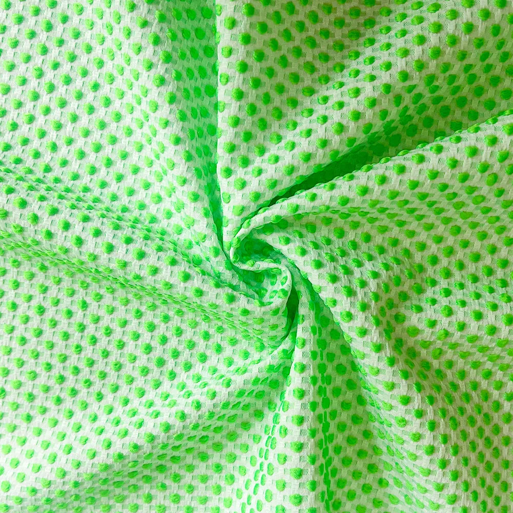 Neon Green-White Poly-Lycra Texture Dobby Jacquard Woven Fabric