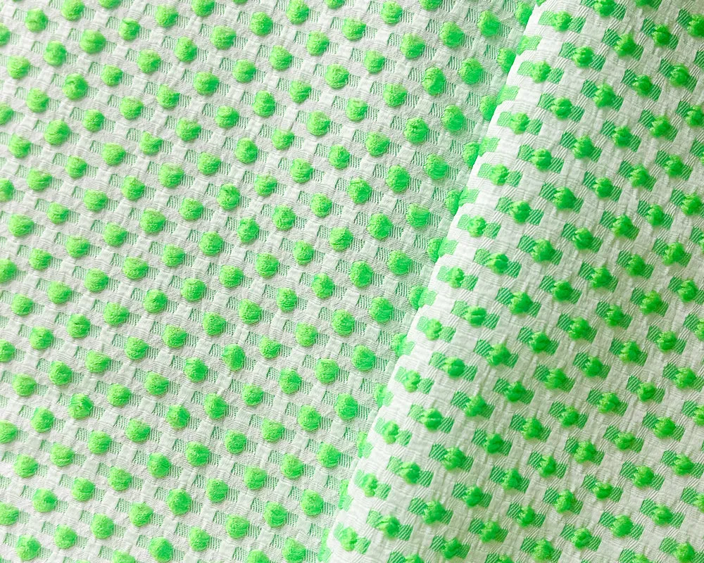 Neon Green-White Poly-Lycra Texture Dobby Jacquard Woven Fabric