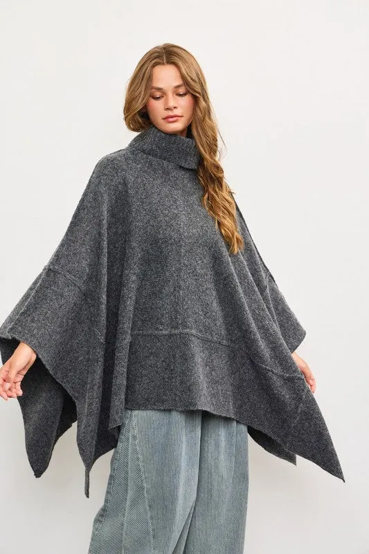 NEW!! Apres Chic Turtleneck Poncho in Charcoal