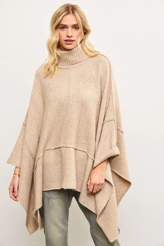 NEW!! Apres Chic Turtleneck Poncho in Taupe