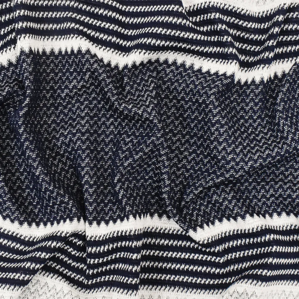 Night Navy-White Stripe Stretch Jacquard Double Knit Fabric