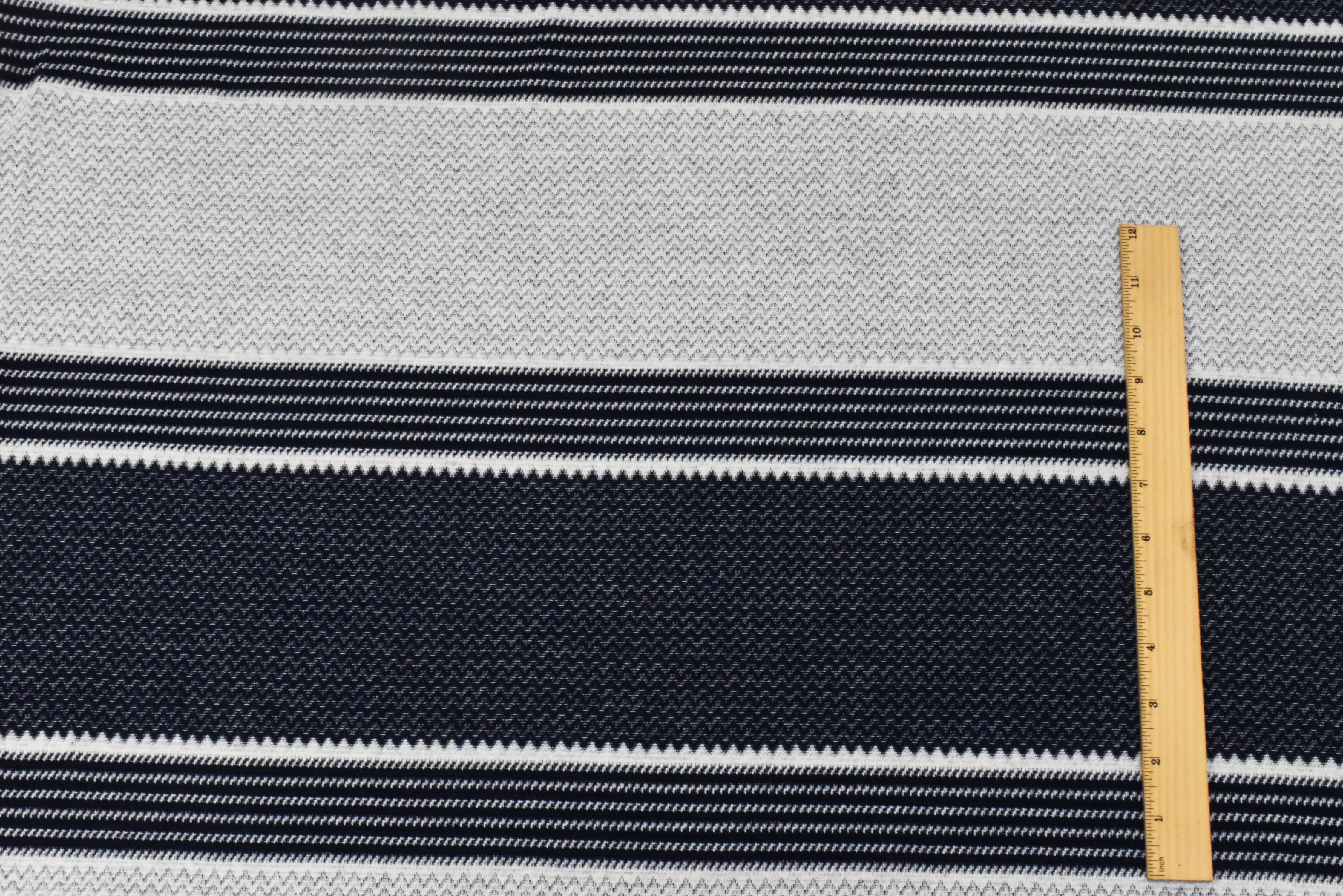 Night Navy-White Stripe Stretch Jacquard Double Knit Fabric