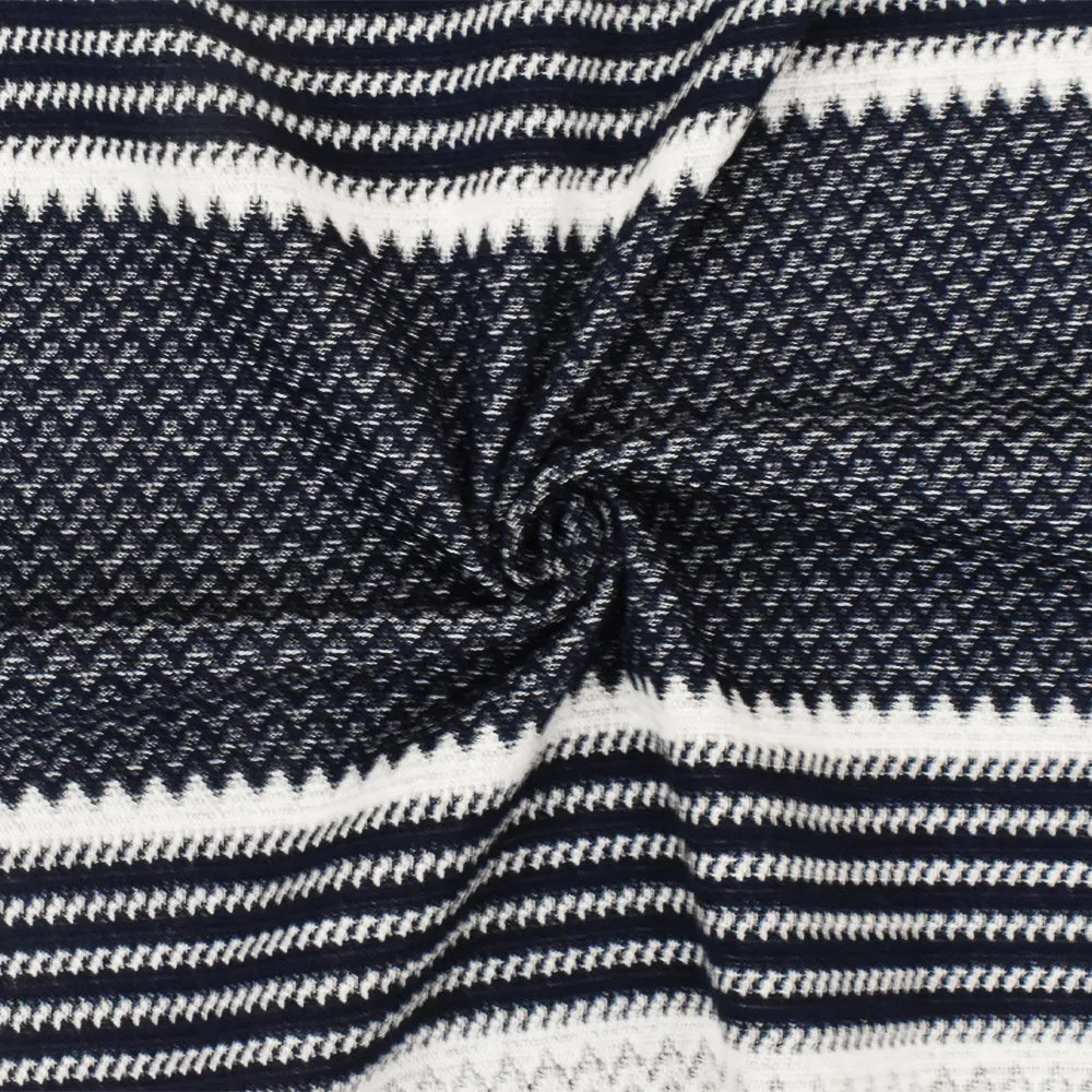 Night Navy-White Stripe Stretch Jacquard Double Knit Fabric