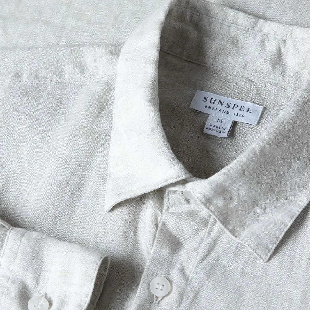 Oatmeal Melange Linen Casual Shirt