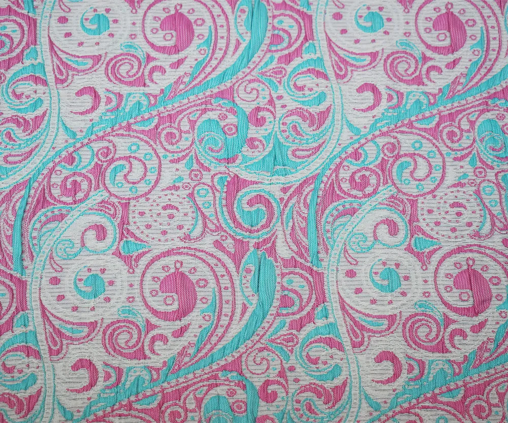 Pink-Blue-White Polyester Fancy Scroll Pattern Matelasse Jacquard Fabric