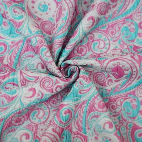 Pink-Blue-White Polyester Fancy Scroll Pattern Matelasse Jacquard Fabric