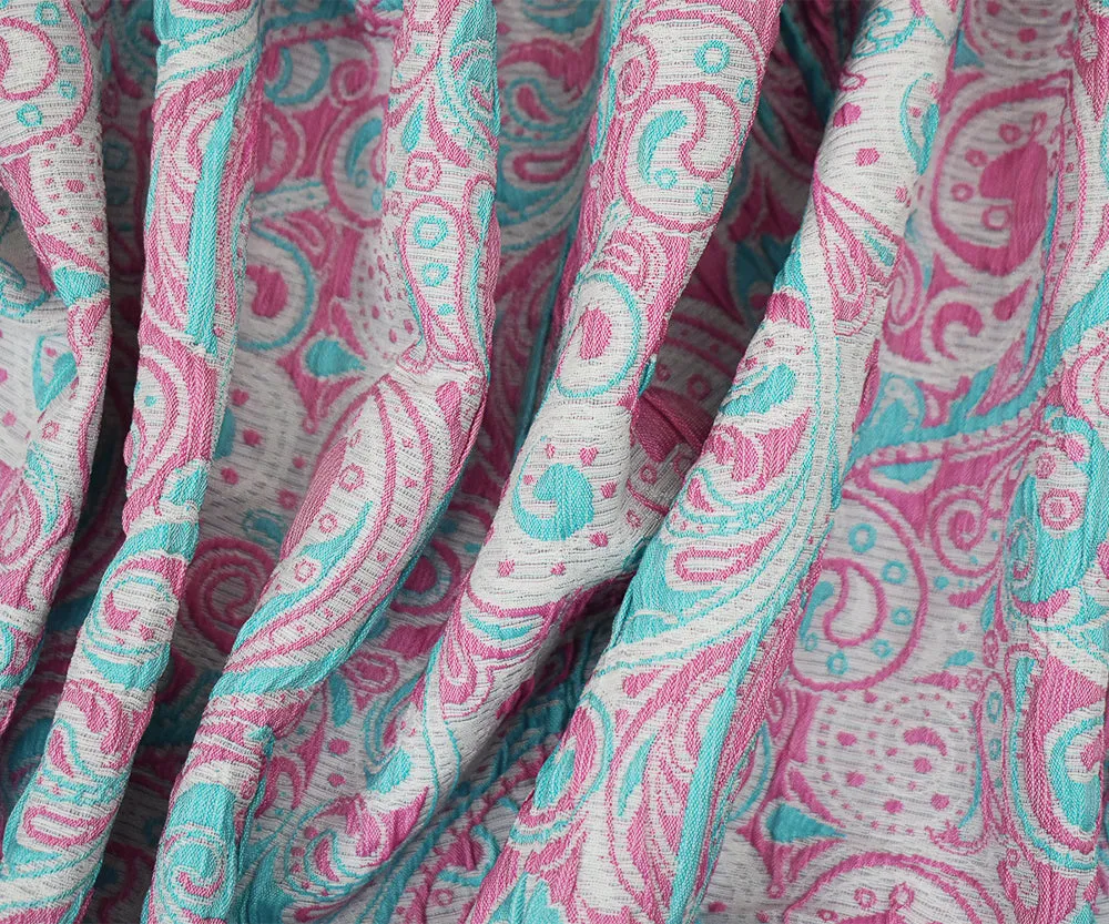 Pink-Blue-White Polyester Fancy Scroll Pattern Matelasse Jacquard Fabric