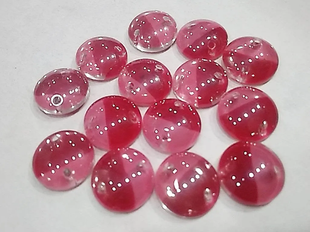 Pink Circular Two Tone Cabu Glass Stones- 14 mm