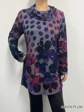 Plum Printed (Flower and Polka dot) Top AM209