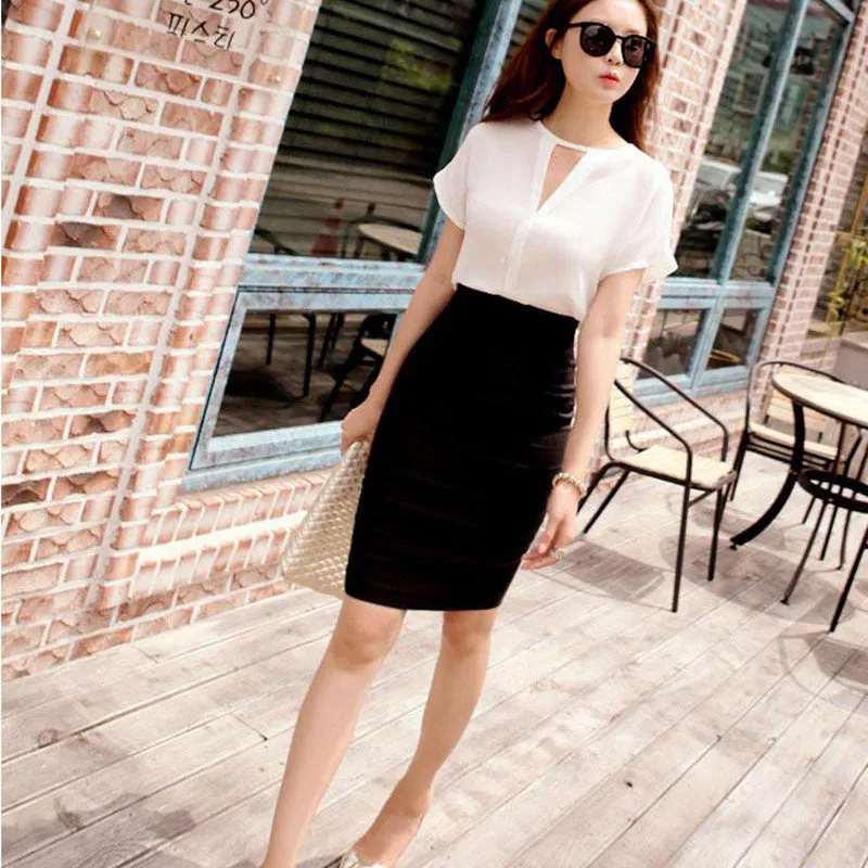 Pocket Mid-Length Hip Flattering Upsize Stretchable Slim Look OL Skirt