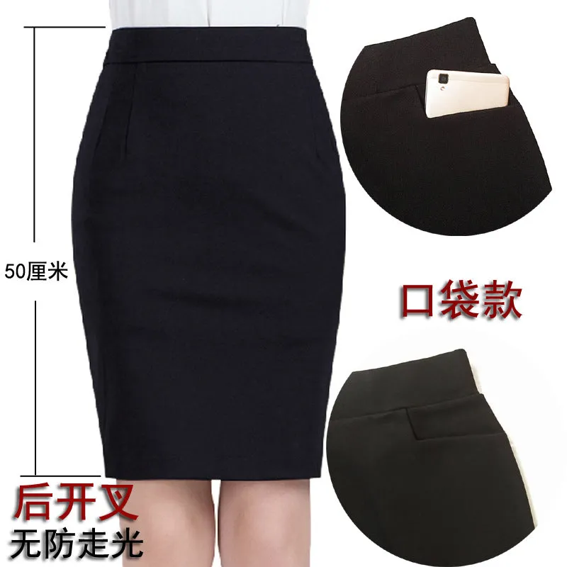 Pocket Mid-Length Hip Flattering Upsize Stretchable Slim Look OL Skirt