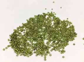 Premium Olive Green Silverline Round Rocaille Glass Seed Beads