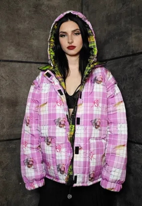 Raver bomber pink reversible punk jacket detachable puffer