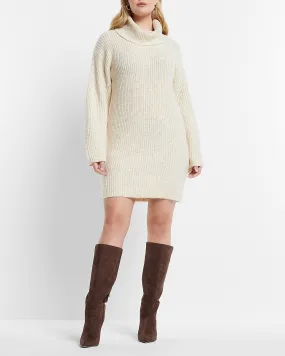 Ribbed Turtleneck Long Sleeve Mini Sweater Dress in Light Oatmeal Heather