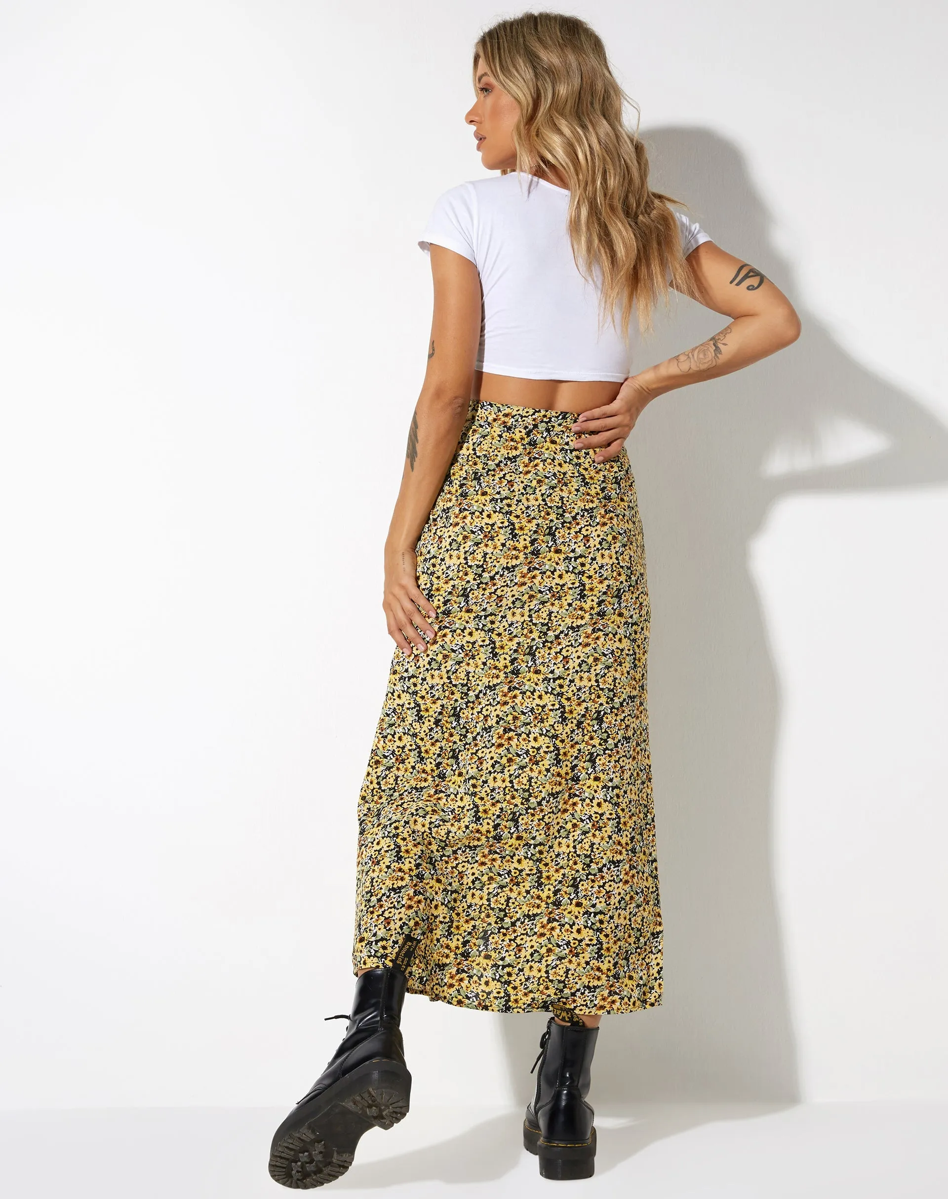 Rima Midi Skirt in Spring Ditsy Yellow