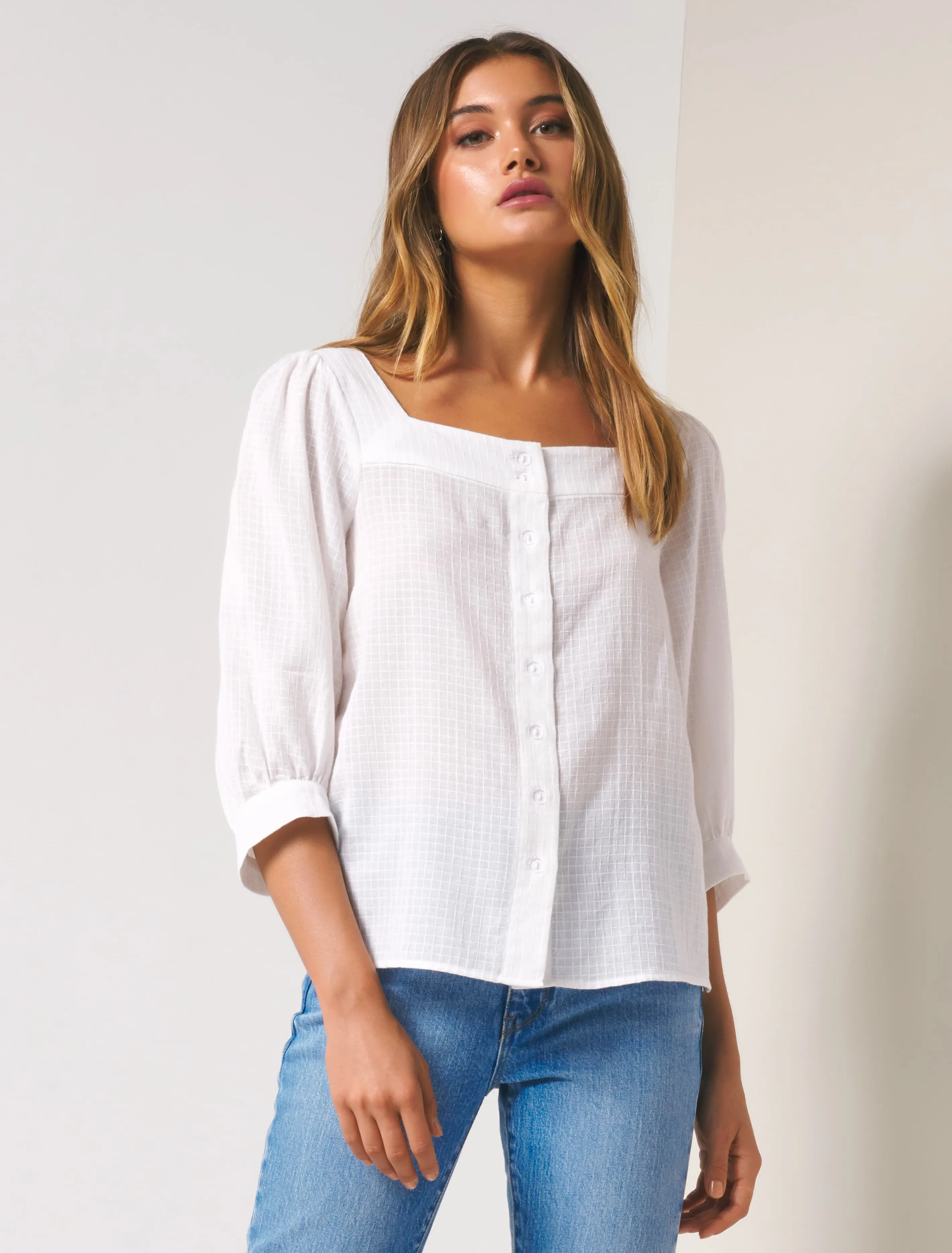 Sandy Square Neck Button Front Blouse