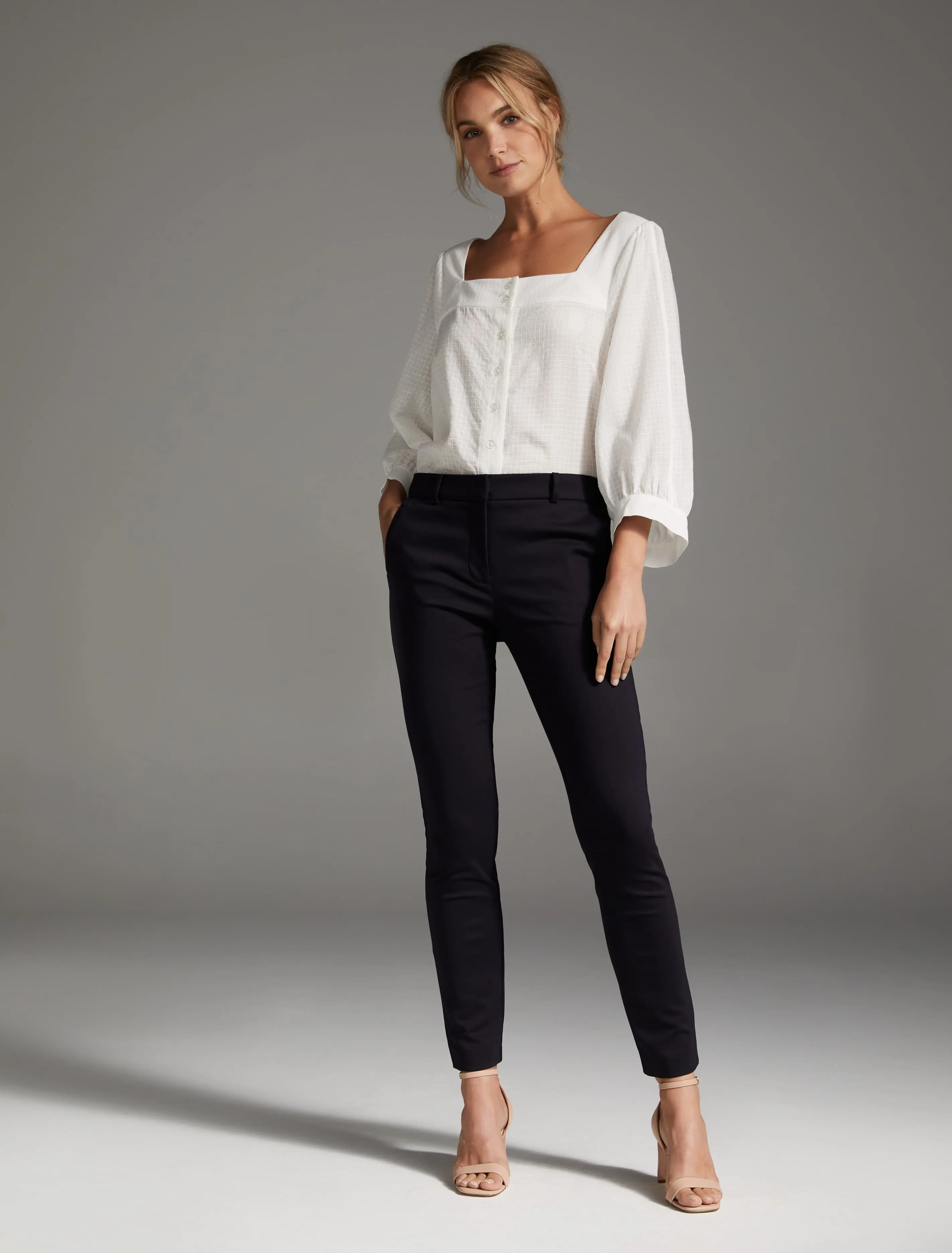 Sandy Square Neck Button Front Blouse