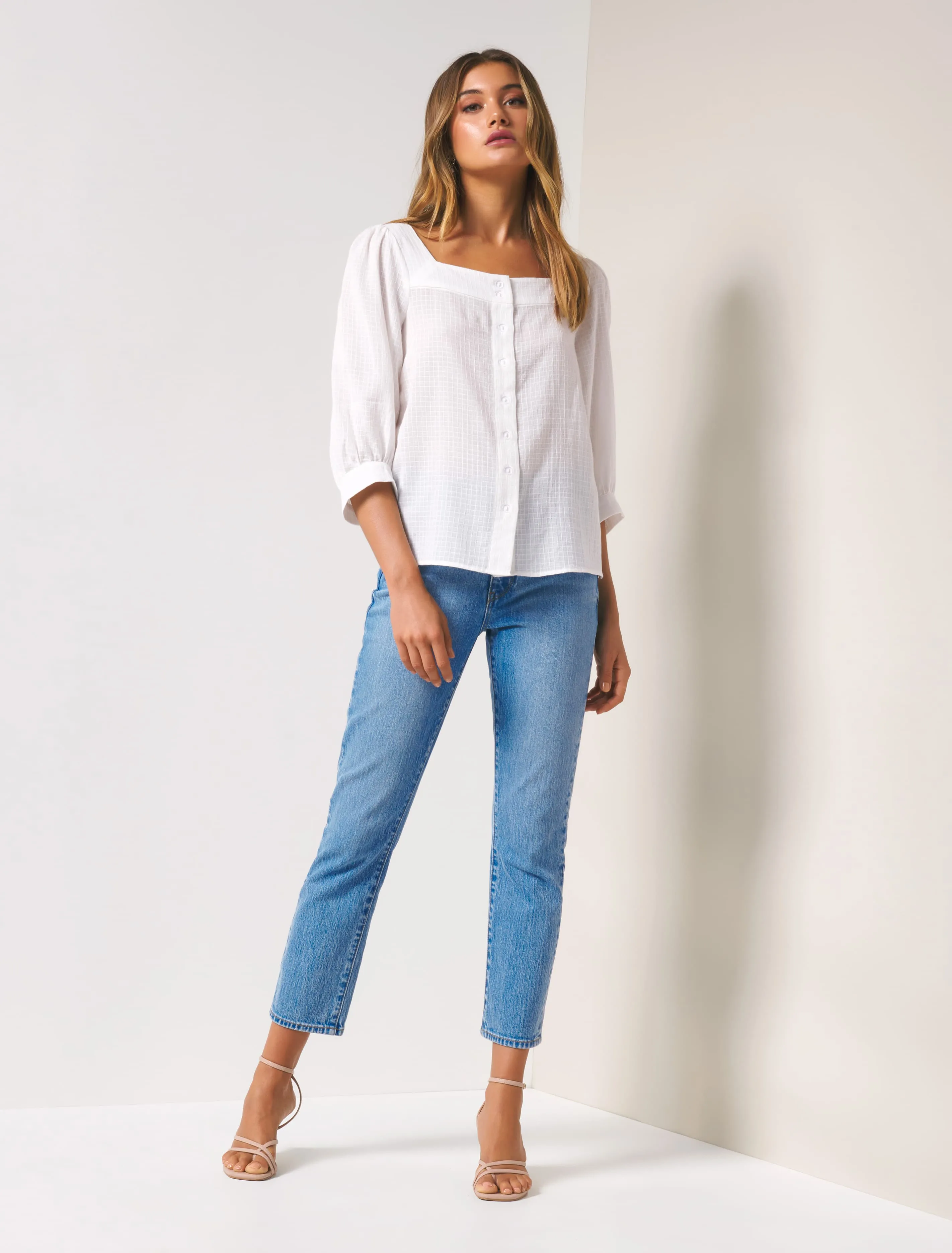 Sandy Square Neck Button Front Blouse