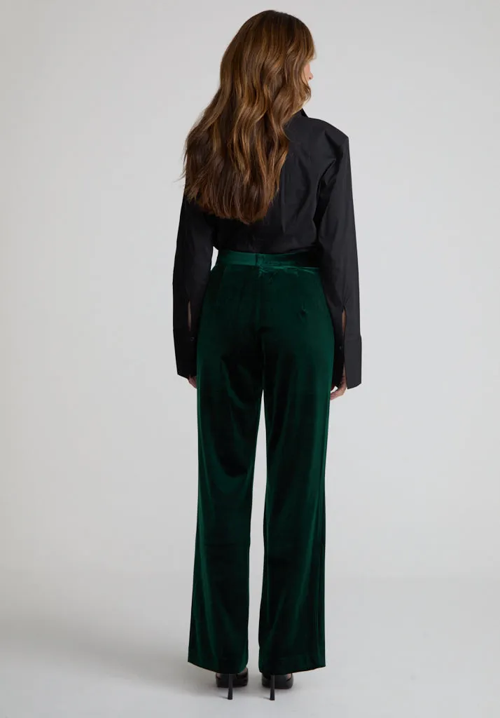 Sienna Straight Leg Velvet Trouser In Green