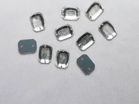 Silver 2 Hole Octagonal Glass Stones-10x14 mm