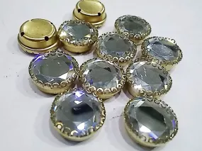 Silver Circular Glass Stones with Catcher- 16 mm