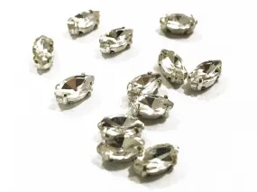 Silver Eye Glass Stones with Catcher (8x4 mm) (Wholesale)