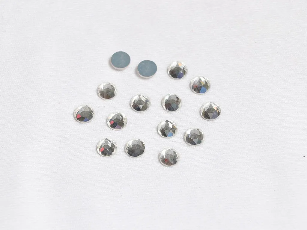 Silver Flat Circular Glass Stones - 8 mm