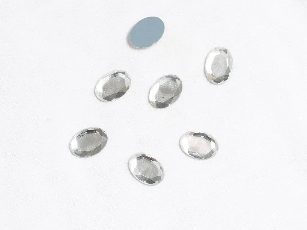 Silver Flat Oval Glass Stones - 18x13 mm