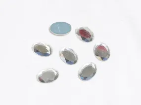 Silver Flat Oval Glass Stones - 25x18 mm