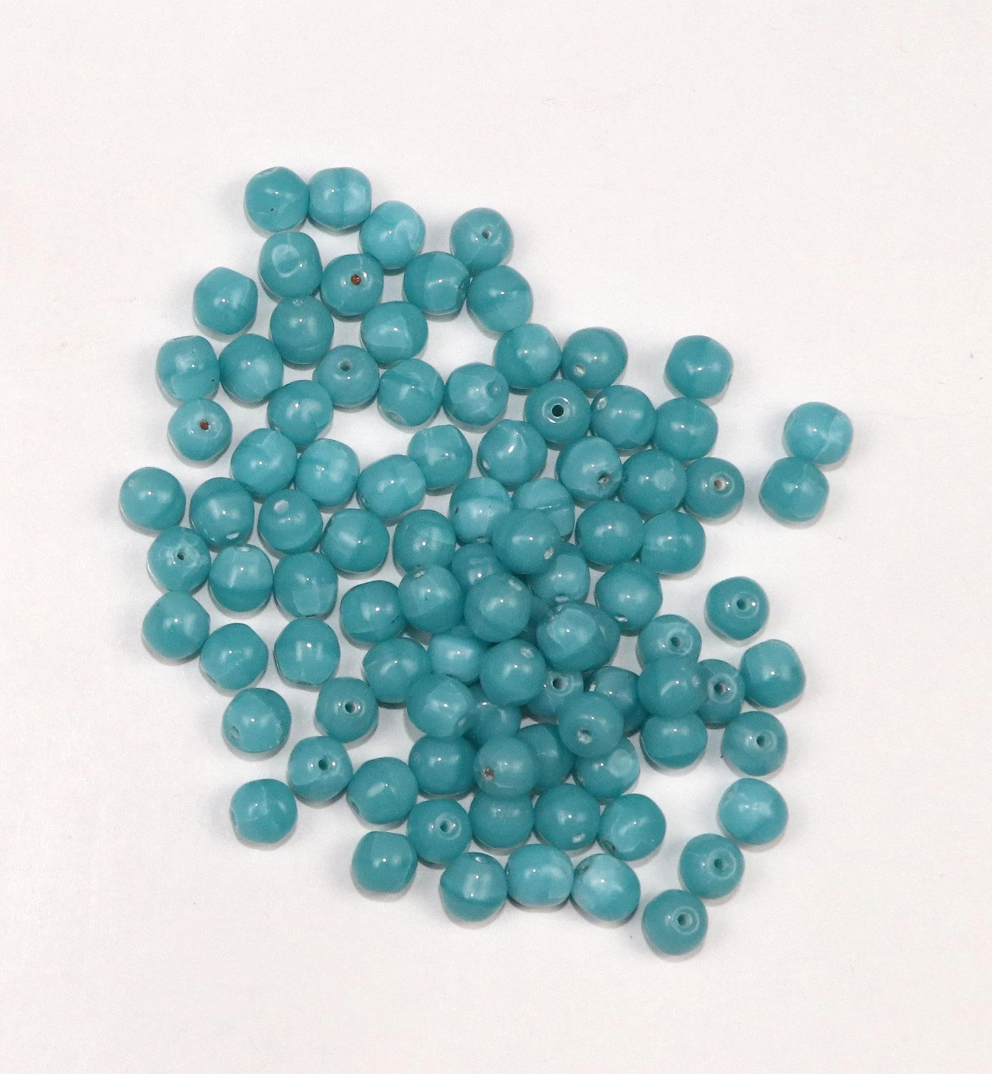 Sky Blue Circular Fancy Glass Beads- 6 mm