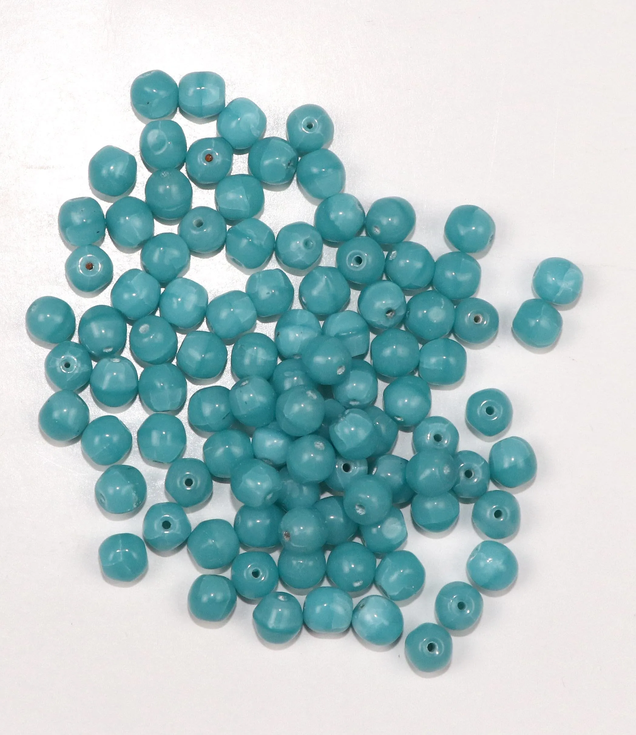 Sky Blue Circular Fancy Glass Beads- 6 mm