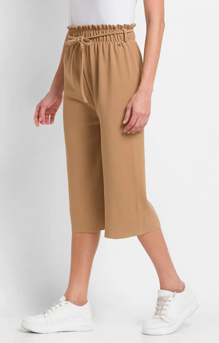 Spykar Khaki Cotton Loose Fit Culottes For Women